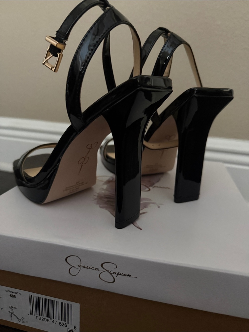Jessica Simpson Black Patent Platform Slingback Sandals - Picture 6 of 13